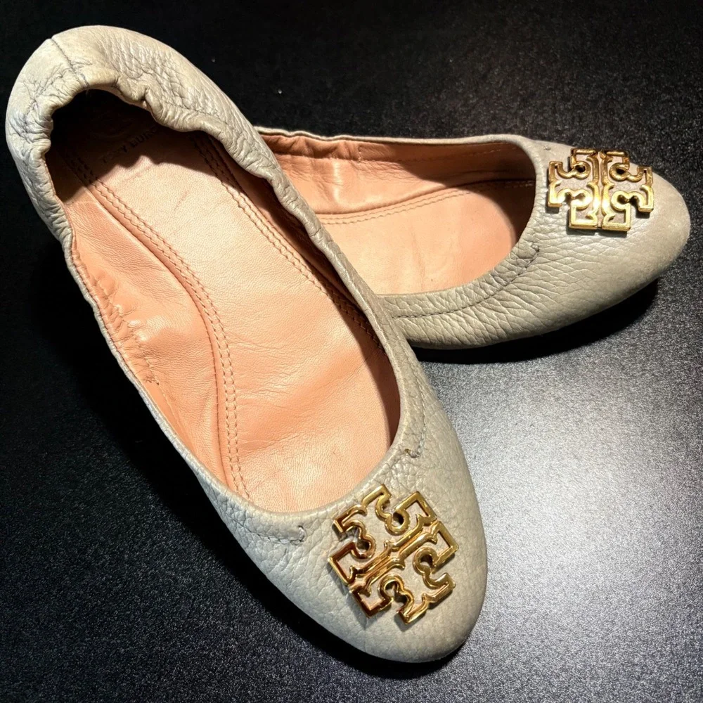 Tory Burch Melinda ballet flats size 8 gray taupe leather comfort lightweight